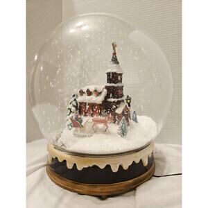 Jumbo Snow Globe Electric Christmas Musical Snow Falling Church Sleight Rare Gif